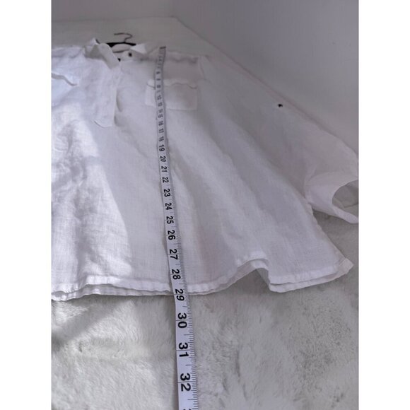 Chico's Size 3 White 100% Linen Long Sleeve Button-Up Blouse w/Roll-Tab Sleeves - Picture 4 of 13